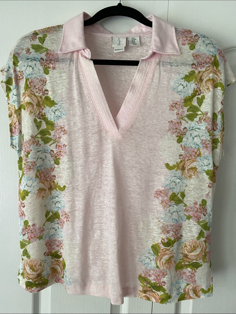 Joie Pale Pink Floral Collared V-Neck Top
